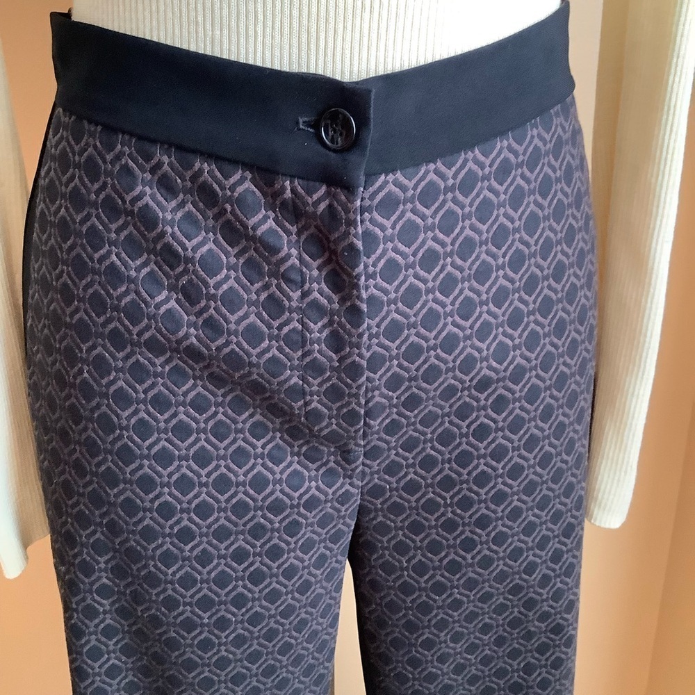 JOSEPH RIBKOFF Geometric Flare Trousers Black Brown 10 Stretch Knit - Picture 4 of 13